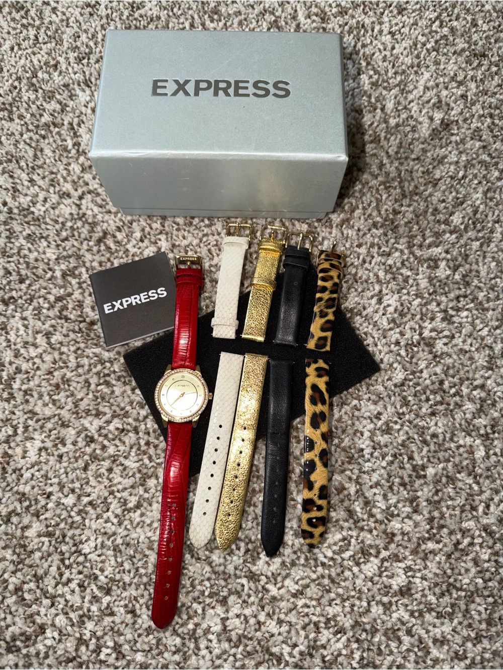 Express Women's Watch with Red Strap and Gold Case + Five Interchangeable Bands